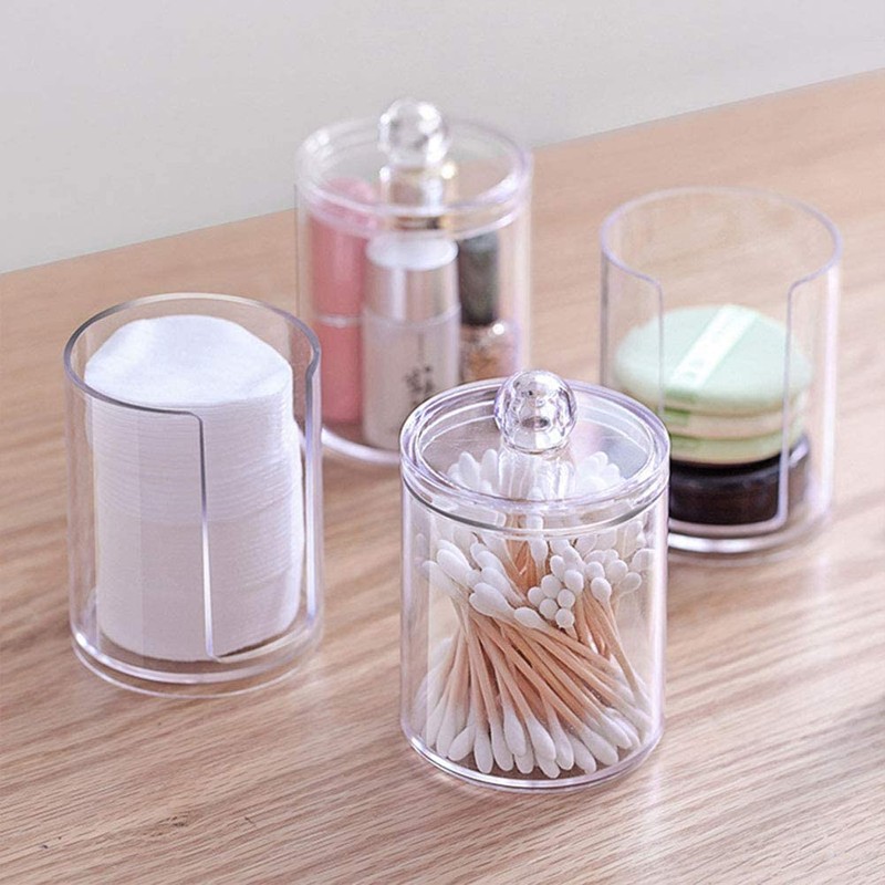 Feelava 3 Pcs Clear Acrylic Cotton Ball Holder Cotton Swab