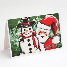 Caroline's Treasures Friends Snowman and Santa Claus Greeting Cards Pack of 8 Blank Cards with Envelopes Whimsical A7 Size 5x7 Blank Note Cards