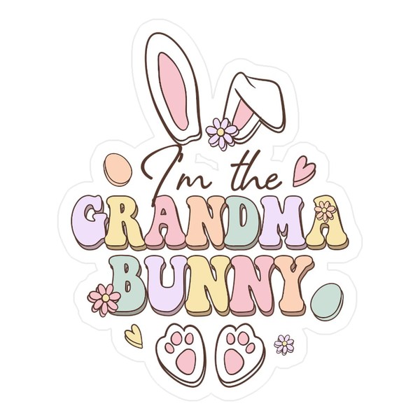 CafePress Happy Easter Grandma Bunny Small Die Cut Sticker, 3"x4"