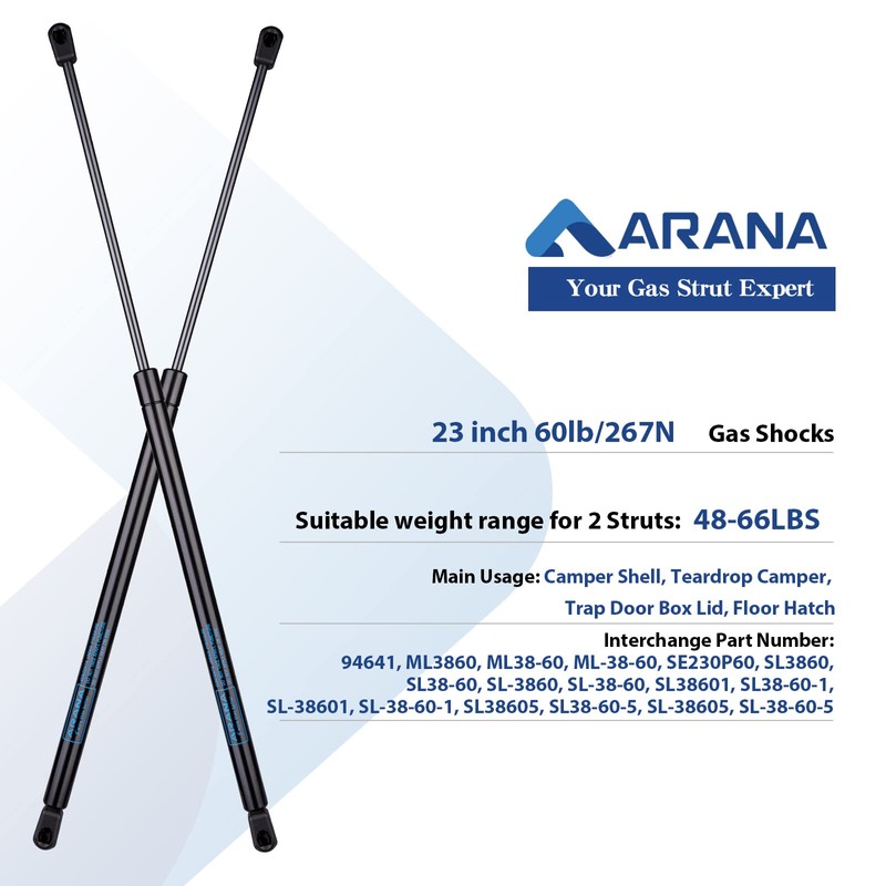 ARANA ML3860 23 inch 60lb Gas Struts Prop Springs Shocks,