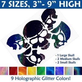 Five Skulls Glitter Decal Set, 5 Skulls Motorcycle Helmet Glitter Stickers Kit, Motorcycle Gift / #687G-SZ