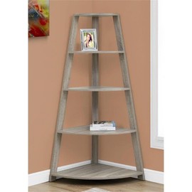 Monarch Specialties Dark Corner Accent Etagere Bookcase, 60", Taupe