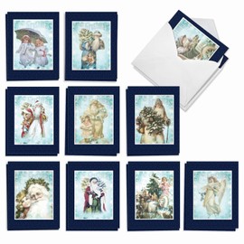 The Best Card Company - 20 Santa Christmas Note Cards (10 Designs, 2 Each) - Bulk Holiday Notecard Assortment (4 x 5.12 Inch) - Santa Blue AM7809XSG-B2x10
