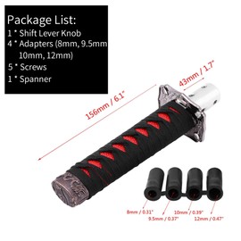 OUKENS Car Gear Shift Knob, Japanese Sword Car Manual Shift Lever Shift Knob with 4 Adapters, Black Red Universal Long Gear Knob, Cool Gear Knobs for Manual Transmission