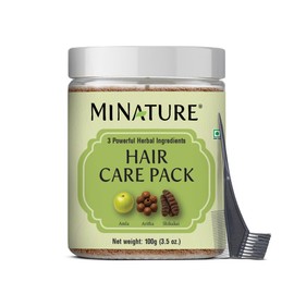 Mi Nature Hair Care Pack with Hair Brush |Blend of Amla Aritha Shikakai Formula | 100g Pure Herbal for Dry & Damages Hair |Natural Cleansing Powder |Chemical Free Wash