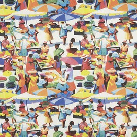 Kt KILOtela - Digital Printed Canvas Fabric Upholstery Cushion Curtains Half Panama Cotton Patchwork 100cm Length x 140cm Width Women Market Multicolor 1 Meter