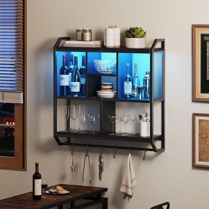HOOBRO Gaming Floating Shelves with LED Lights, 28.7" LED Wall