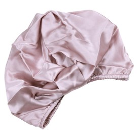 Sportmusies Mulberry Silk Sleep Cap Hair Care Elastic Ruched Nightcap for Long Hair Breathable Satin Bonnet, Pink