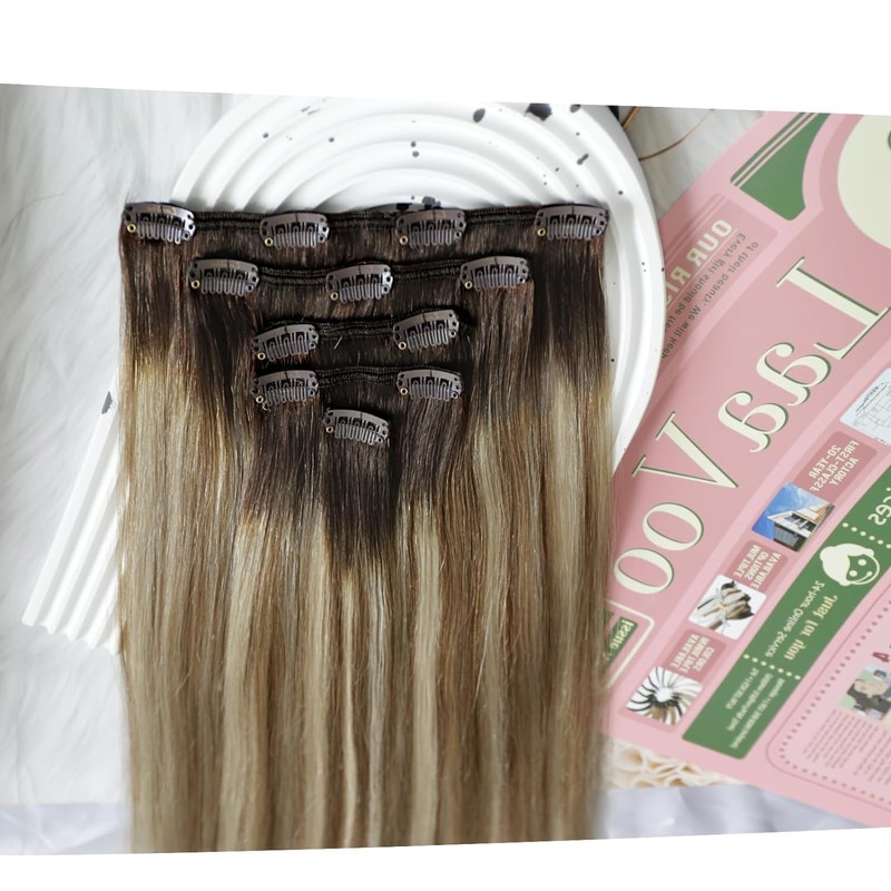 LaaVoo Remy Balayage Extensions, Clip-In Real Hair Extensions, Brown, Blonde,