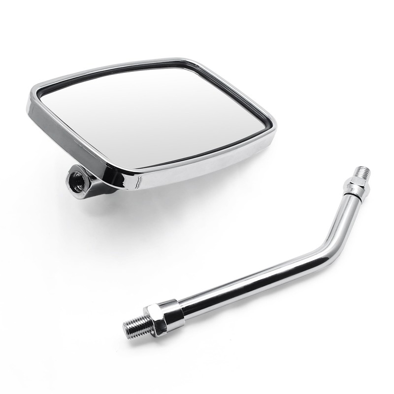 Chrome Motorcycle Mirrors, 10MM 8MM Bolt Universal Rectangular Handlebar Rear
