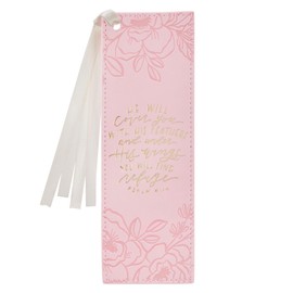 Christian Art Gifts Premium Faux Leather Bookmark for Women: He Will Cover You Inspirational Bible Verse, Pink