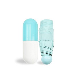 OuLi Store® Mini Umbrella Pocket Umbrella with Capsule Design Case Foldable Ultralight 210T Lightweight Small Automatic Anti-UV Parasol Travel Umbrella for Women Men and Children, blue