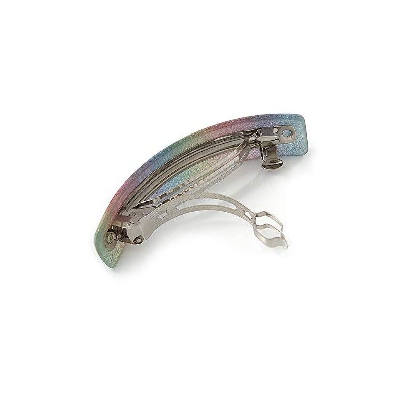 'Rainbow' Glitter Acrylic Square Barrette/Hair Clip In Silver Tone -