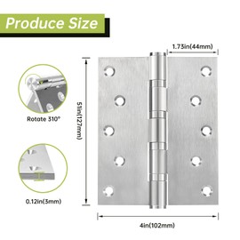 MOZCORN 5" Ball Bearing Door Hinges 3 Pack, Heavy Duty Stainless Steel Hinge 5 x 4 Inch for Interior Exterior Doors, with Stainless Steel Screws, Silver
