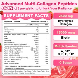 Sijigood 90 Count | Collagen Peptides Gummies for Women Men, Multi Collagen Hydrolyzed Protein Type I,II,III,V,X, Biotin, Vitamin C B12 D A E for Skin Hair Nails, Bone, Sugar Free