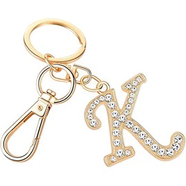 Rohans Womens Gold Plated Alloy Car Key Ring with Crystal Rhinestone Alphabet Initial Letter Keychain (K)