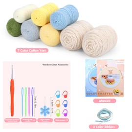 Iuuidu Crochet Kit for Beginners-4PCS Coaster Flower Pot Crochet Kits Coaster Crochet Starter Kit with Crochet Yarns,Hooks, Easy Videos Tutorials to Crochet for Office, Coffee Table, Home Decor