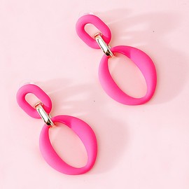 Hot Pink Earrings for Women Statement Geometric Dangle Earrings Acrylic Oval Earrings Double Hoop Drop Earrings for Womens Birthday Christmas (Hot Pink)