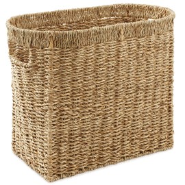 Casafield Woven Magazine Holder with Handles, Natural - Seagrass Storage Basket for Bathroom, Living Room, Home Office