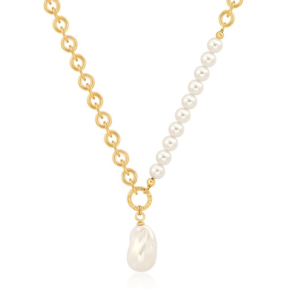 Aobei Pearl Large Baroque Pearl Pendant Necklace, 18K Gold Chunky