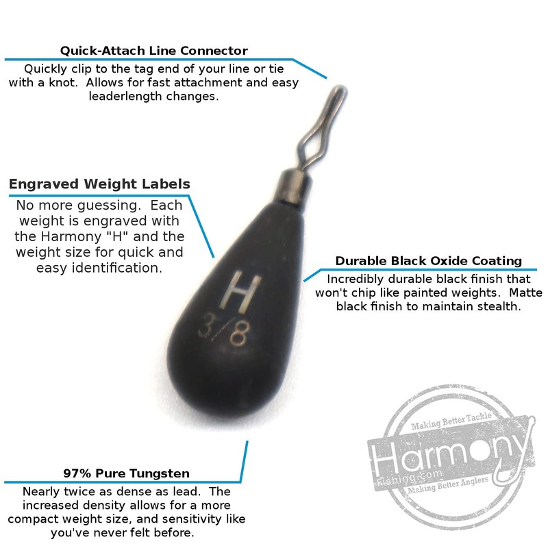 Harmony Fishing - Tungsten Teardrop DropShot/PowerShot Weights (3/4oz (4 Pack))
