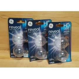 GE 3[2pack]: GE REVEAL  CLEAR Light Bulbs 40W HD+ G16.5 Light Bulb Candelabra Base