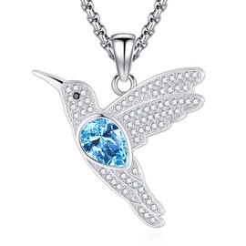 Hummingbird Necklace for Women Men 925 Sterling Silver Hummingbird Jewelry Blue & White Crystals Hummingbird Pendant Necklace Gifts for Her Him Birthday Anniversary Lover Wedding Graduation Valentine