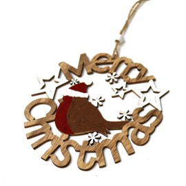 by Robelli Shabby Chic Wooden Christmas Tree Hanging Pendant Baubles Decorations (4 x 14cm Xmas Robin Wreath)