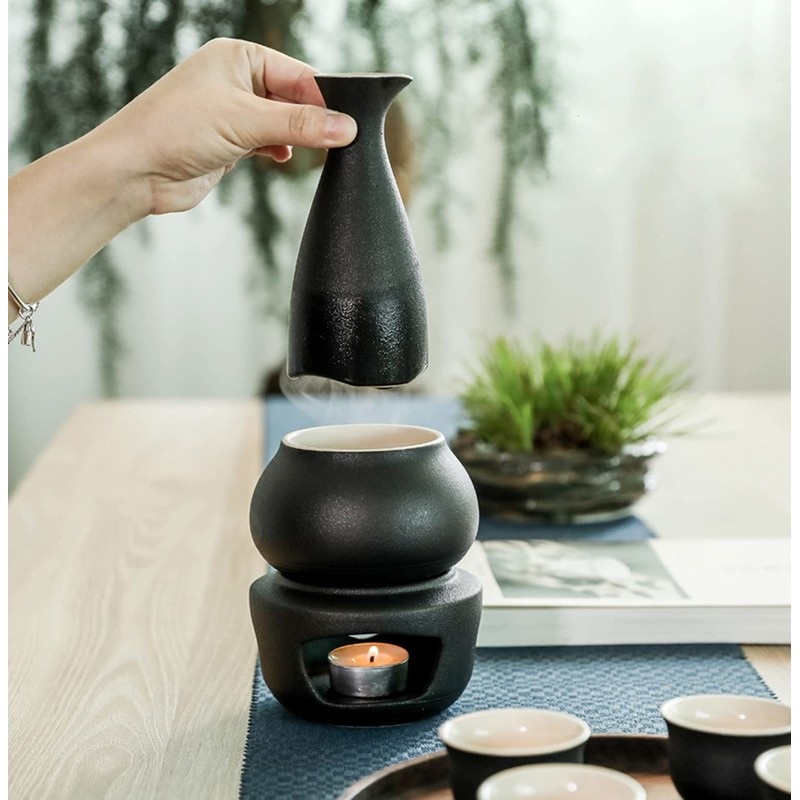 Tosnail 7 Pieces Ceramic Japanese Sake Set with Warmer, Hot