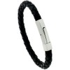 Sabrina Silver Stainless Steel Leather Bracelet Black for Men &