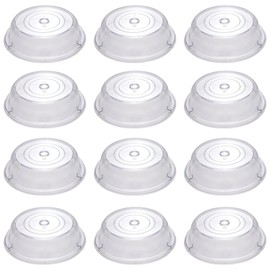 Soro Essentials- 10" Clear Polycarbonate Plate Cover Set of 12- Chip and Break Resistant Plastic Round Plate Covers Clear Plastic Splatter Cover With Finger Hole FoodService Products Plate Cover