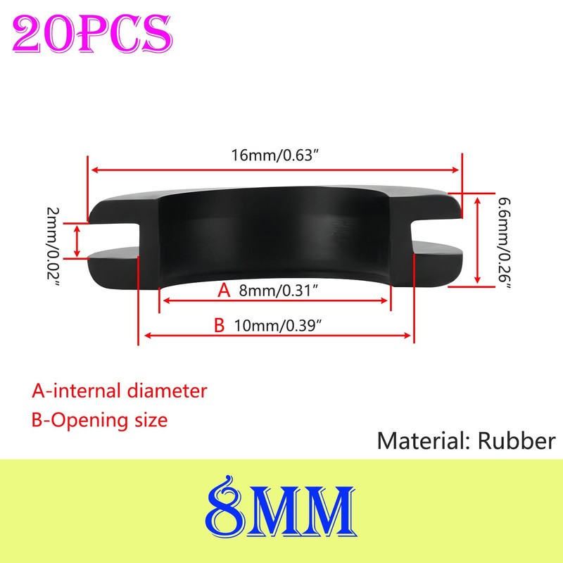 Ctyjia Pack of 20 rubber plugs, bore diameter 8 mm,