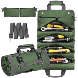 Roll Up Tool Bag Organizer, Tool Bags for Men, Tool Roll Bag with 2 Detachable Zipper Pouches, Heavy Duty Tool Bag for Dad Birthday, Father’s Day Gifts, Handyman or RV Owners (Green)
