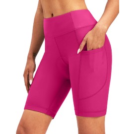 Women's 4D Padded Bike Shorts Cycling Padding Riding Bicycle Road Mountain Biking Cycle Spin Shorts for Women with Zipper Pockets(Rosy,XL)