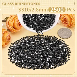 2500PCS SS10/2.8mm Crystal Rhinestones (Jet Black), Bedazzling Flatback Glass Rhinestones for Crafting DIY Nail Art Makeup Decoration, Gems Diomand Charms for Tumbler Shoes Clothing Mug