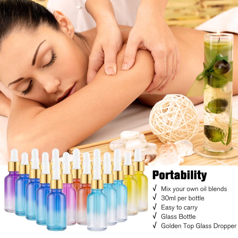 PrettyCare Glass Eye Dropper Bottles 24 Pack, 1oz (30ml) Rainbow