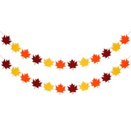 2 Strings Autumn Decorations Felt Garland & Banner Set - Textured Maple Leaf Bunting for Fall Harvest Decor, Thanksgiving Home Decorations, Rustic Farmhouse Gifts & Festival Wall Décor Autumn Bunting