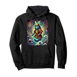 Astral Samurai Cat Guardian of the Celestial Waves Pullover Hoodie
