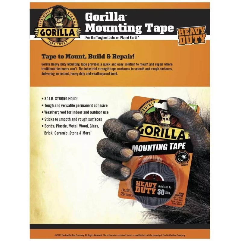Gorilla Heavy Duty Double Sided Mounting Tape, 1" x 60",