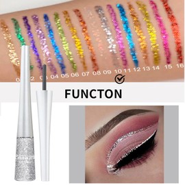 Glitter Eyeliner and Eyeshadow - Waterproof Sparkle Long-Lasting Smudge-proof Liquid Eye Liner - Quick Dry Shimmer White Silver Beauty Makeup for Women