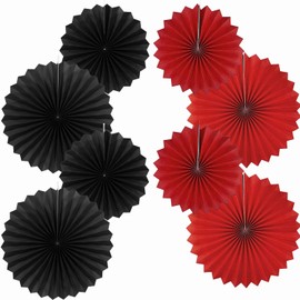 Fan Paper Decoration, Black Red 40.6 cm (16 inches) and 30.4 cm (12 inches) Hanging Paper Fan Decoration, Party Paper Fans Decorative Paper Kit Set of 8