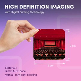 Destination Vinyl ltd Great Coasters (Set of 4) Square - Cinema Seating Movie Theatre Film Drink Glossy Coasters/Tabletop Protection for Any Table Type #44616