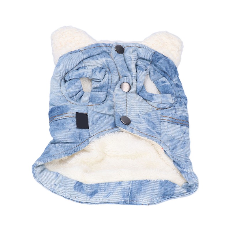 Dog Jean Coat Warm Cold Weather Plush Denim Pet Jacket