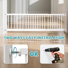 Metal Dog Gate for Small Dogs, 17"- 44" Adjustable Extra Wide Gate to Step Over, 10'' Tall Short Dog Pet Gate with 4 Extension Kits, Pressure Mounted Indoor Outdoor Pet Gate for Doorways & Stairs