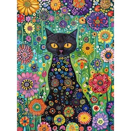 Cross & Glory | 1000 Piece Jigsaw Puzzles for Adults | Petals and The Midnight Cat | 1000 Piece Puzzle for Adults Cats & Floral | Satin Finish | Ages 14+