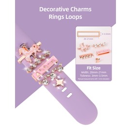 BEEXI Cartoon Watch Band Charms Compatible with iWatch Series 10 9 8 7 6 5 4 3 2 1 All Models Women Cute Decorative Ring Loops Smart Watch Accessories Set Diamond Jewelry Gifts for Women(No Band)