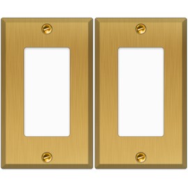 (2 Pack) Satin Brass Rocker Switch Wall Plate, 1-Gang, Standard Size, Heavy-Duty Metal, GFCI/Rocker Outlet Cover, UL Listed Decorative Light Switch Cover, Made in USA, Screw Mount, Satin Finish