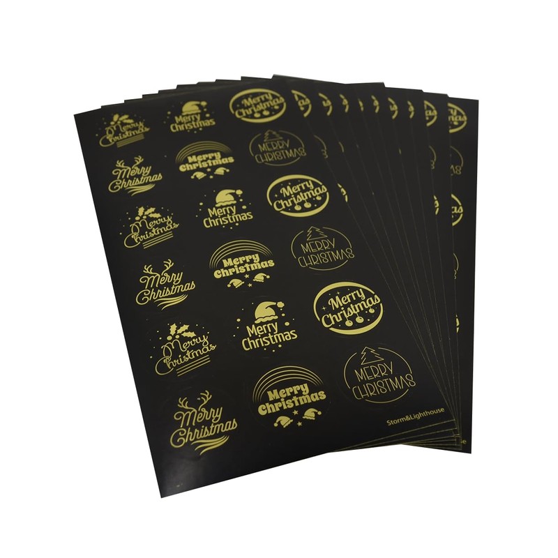 Storm&Lighthouse Gold Holographic Christmas Foil Stickers - 180 Assorted Round