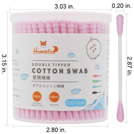HOMEFOX Pink Cotton Swabs Spiral - 200 Count Organic Cotton Buds Double Side Tightly Wrapped Cotton Tips Paper Stick Soft Gentle Lint-Free Cruelty-Free, Round & Spiral (Pink)