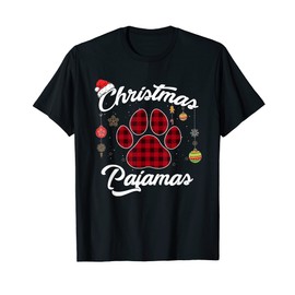 Buffalo Plaid Christmas Pajamas Dog Paw Print Costume T-Shirt, black